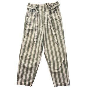 Cisono Linen Collection Striped Paperbag Waist Ankle Pants S